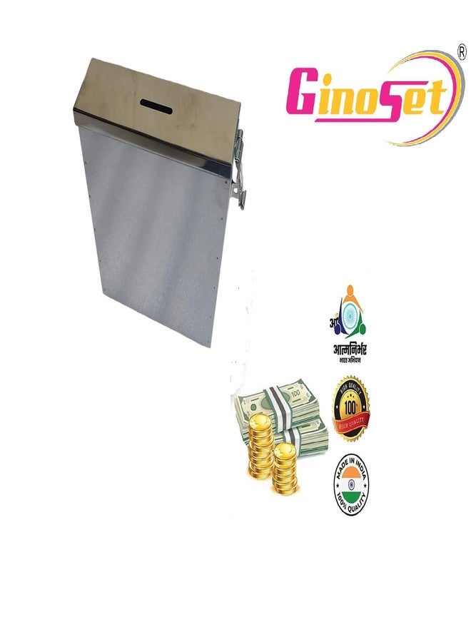 GinoSet صندوق نقود/حصالة/صندوق تبرعات/صندوق اقتراحات/صندوق نقود عتيق من جينوسيت®، مصنوع من الفولاذ المقاوم للصدأ، الأبعاد: الطول 5.25 سم، العرض 18 سم، الارتفاع 22 سم - Image 2